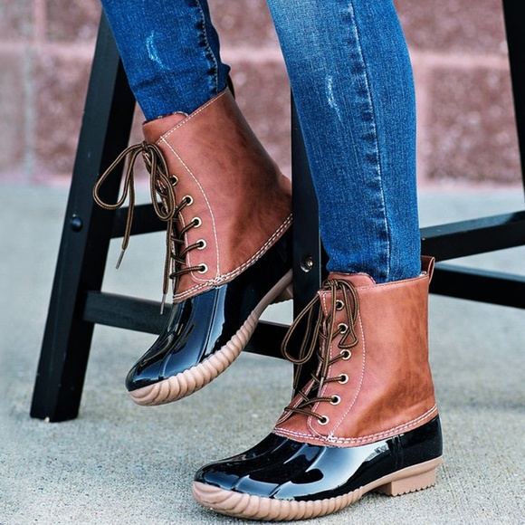 NEW🔥 Lace-Up Flat Duck Rain Boot Ankle Booties - Picture 7 of 8